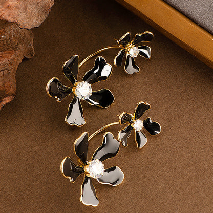 Exaggerated Floral Drop Earrings With Rhinestones For Women