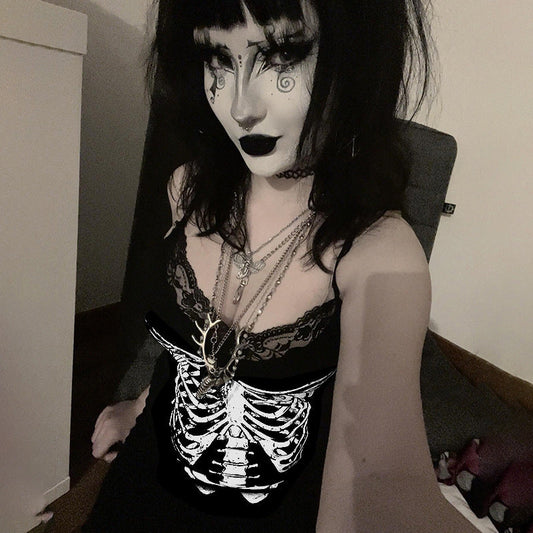 Gothic Skeleton Print Bodycon Midi Dress