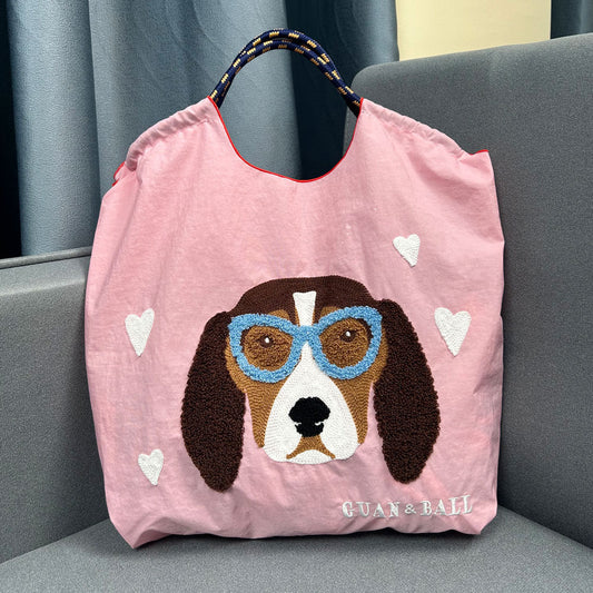 Plush Dog Embroidered Largr Capacity Shopping Bga