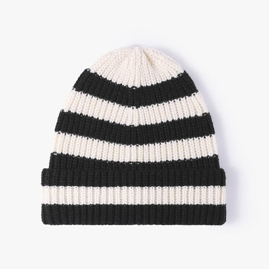 Stripe Contrast Color Knit Beanie