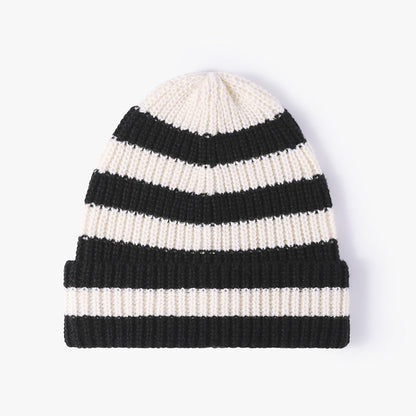 Trendy Striped Color Block Thicken Cuff Beanie