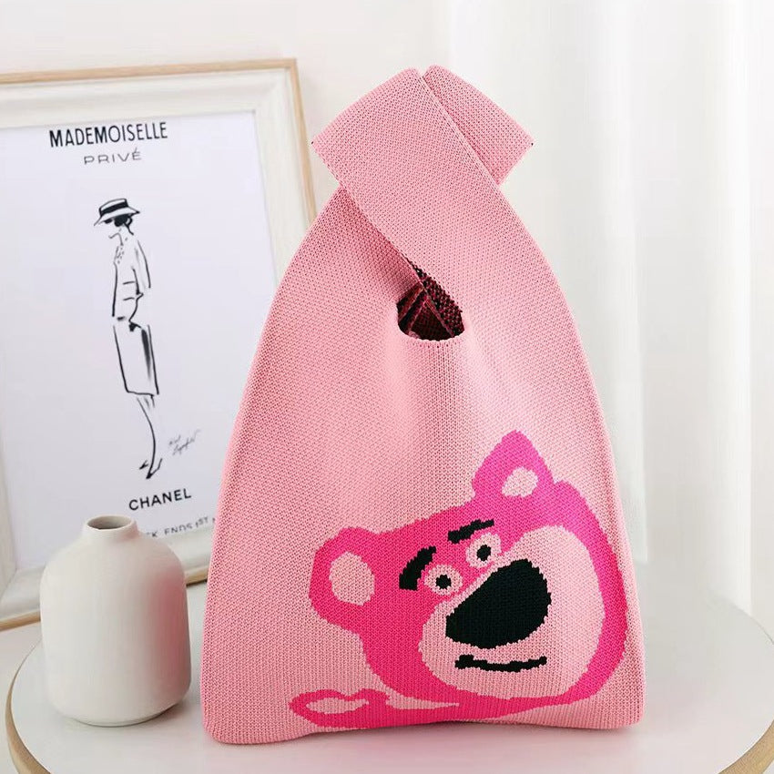 Knitted Tote Bag With Cute Designs Soft Polyester Casual