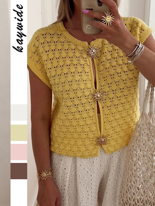 Casual Geometric Lace Short Sleeve T-Shirt