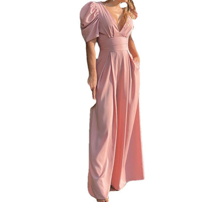 Elegant High-Waisted Jumpsuit with Ruffle Sleeves