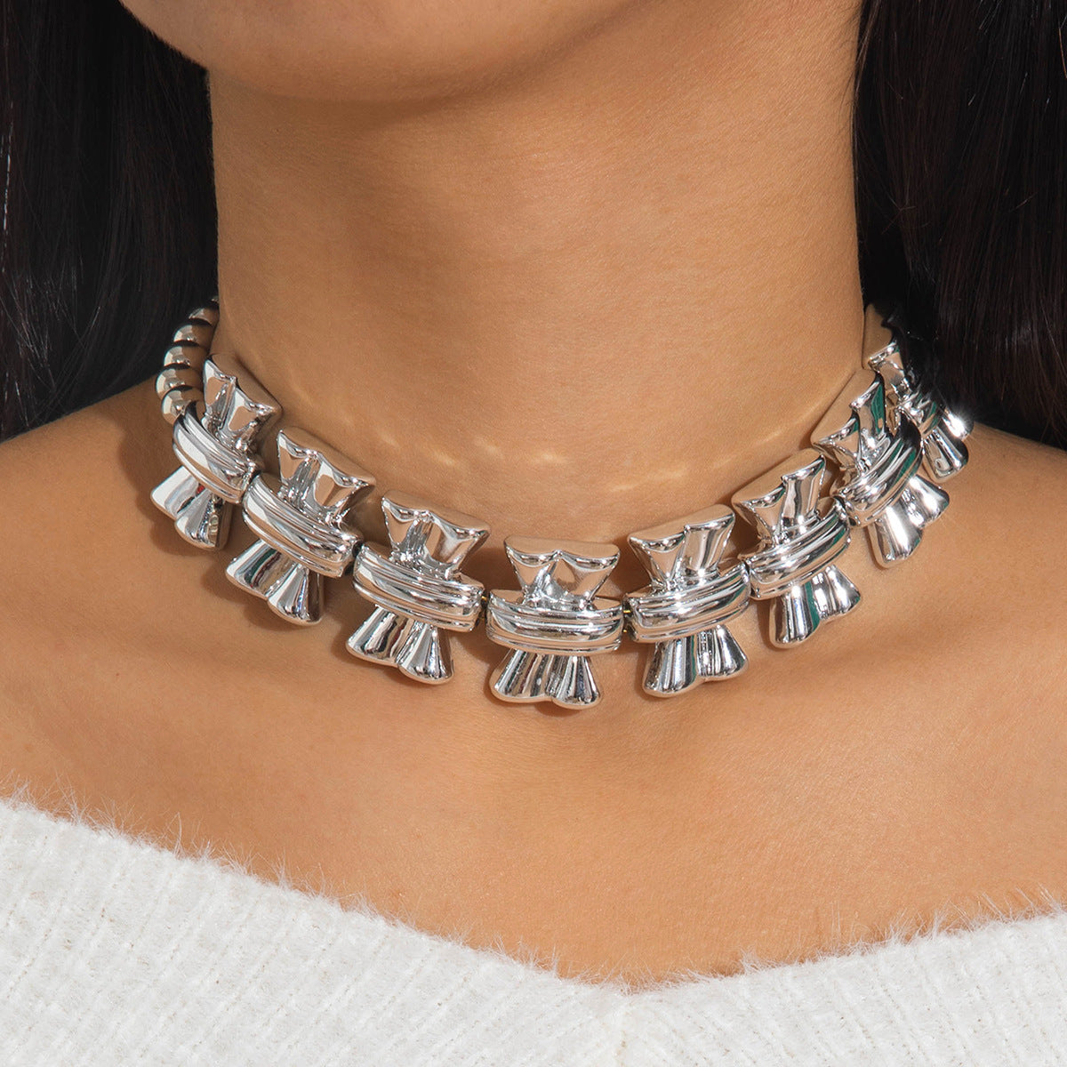 Trendy Ccb Letter Choker Necklace With Handmade Pearl Bow