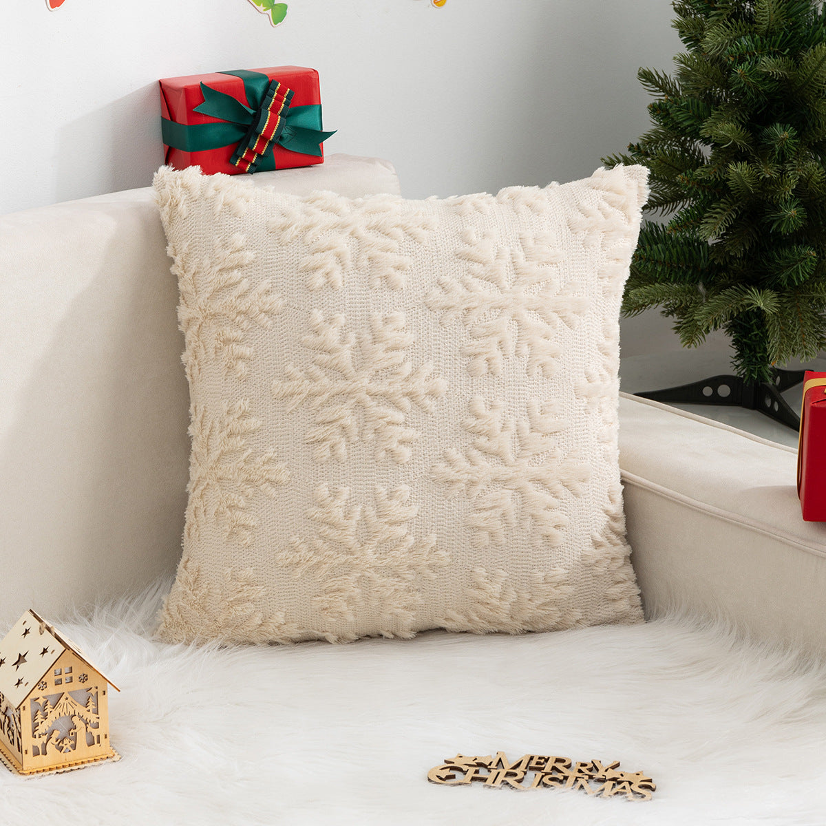 Soft Christmas Tree Snowflake Square Cushion Covers