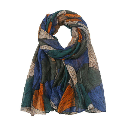 Printed Bali Scarf Women'S Ginkgo Biloba Cotton Linen Hand Feel Silk Scarf Large Shawl
