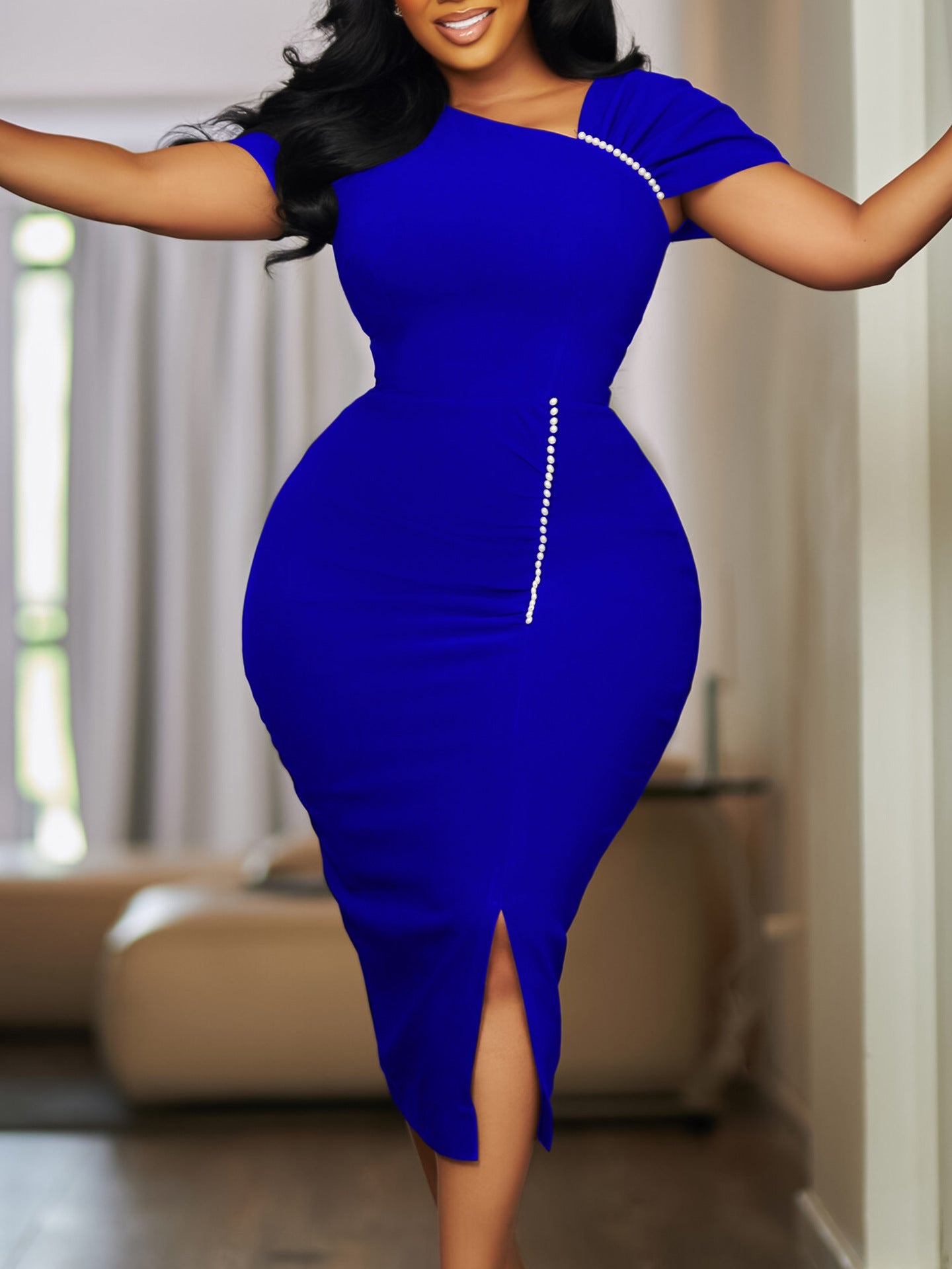 Elegant High-Waisted Pencil Skirt With Beads