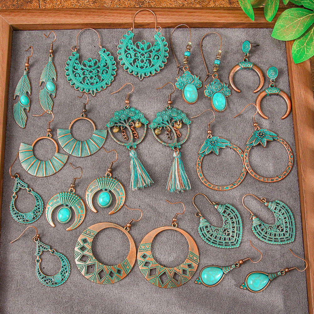 Trendy Geometric Alloy Earrings Set Vintage Bohemian Style