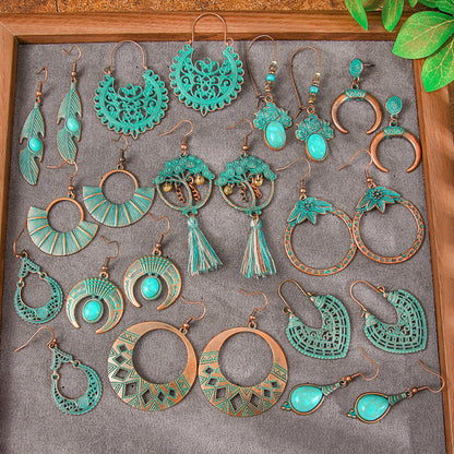 Trendy Geometric Alloy Earrings Set Vintage Bohemian Style