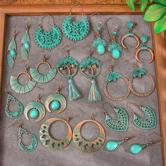 Trendy Geometric Alloy Earrings Set Vintage Bohemian Style