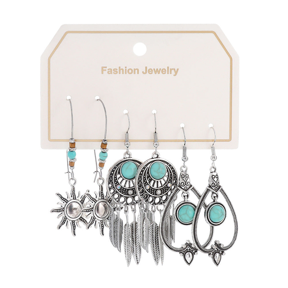 Bohemian Turquoise Tassel Earrings Vintage Alloy Jewelry