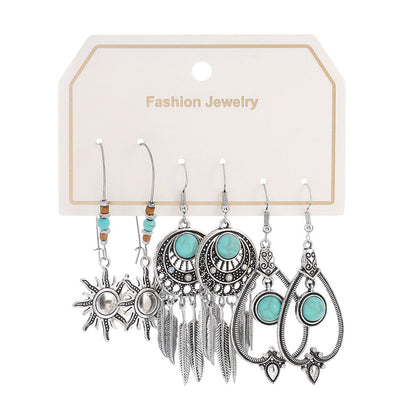Bohemian Turquoise Tassel Earrings Vintage Alloy Jewelry