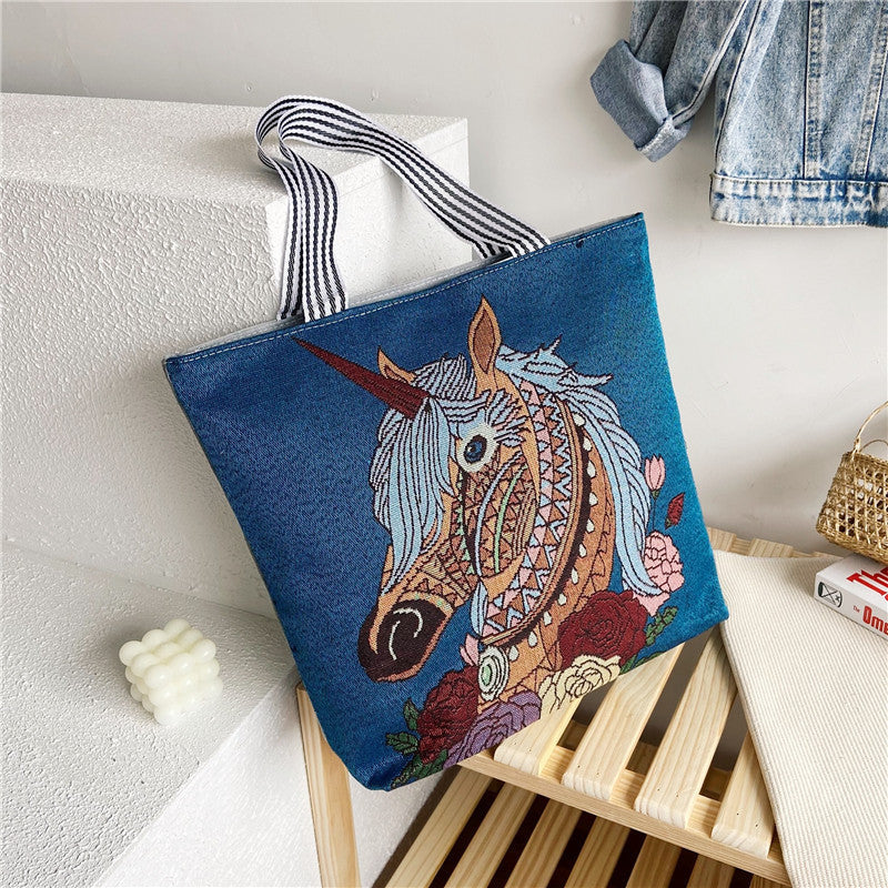 Ethnic Vintage Embroidered Canvas Tote Bag for Women