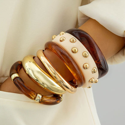 Exaggerated Acrylic Bead Bracelet Set Colorful Retro Jewelry