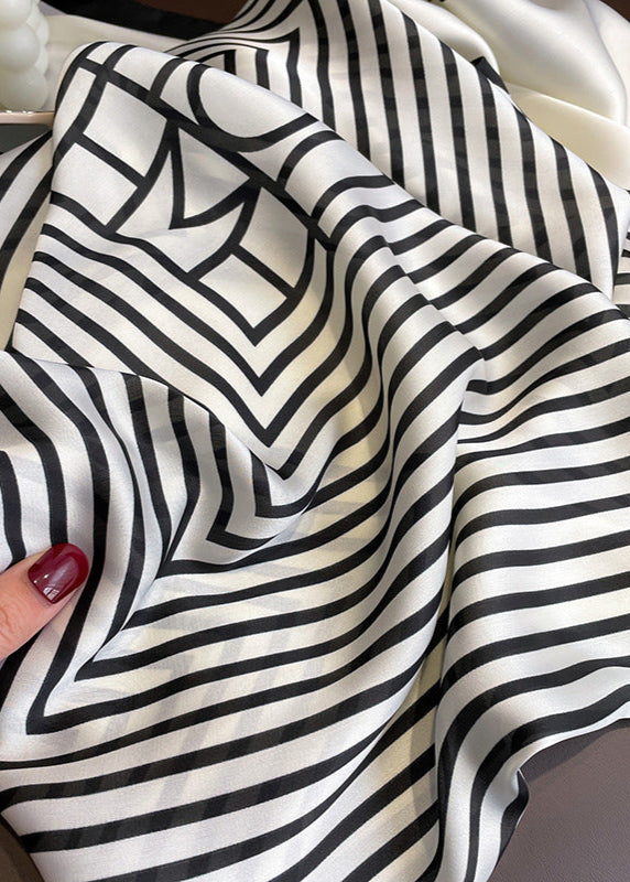 Monochrome Chevron Silk Polyester Satin Scarf