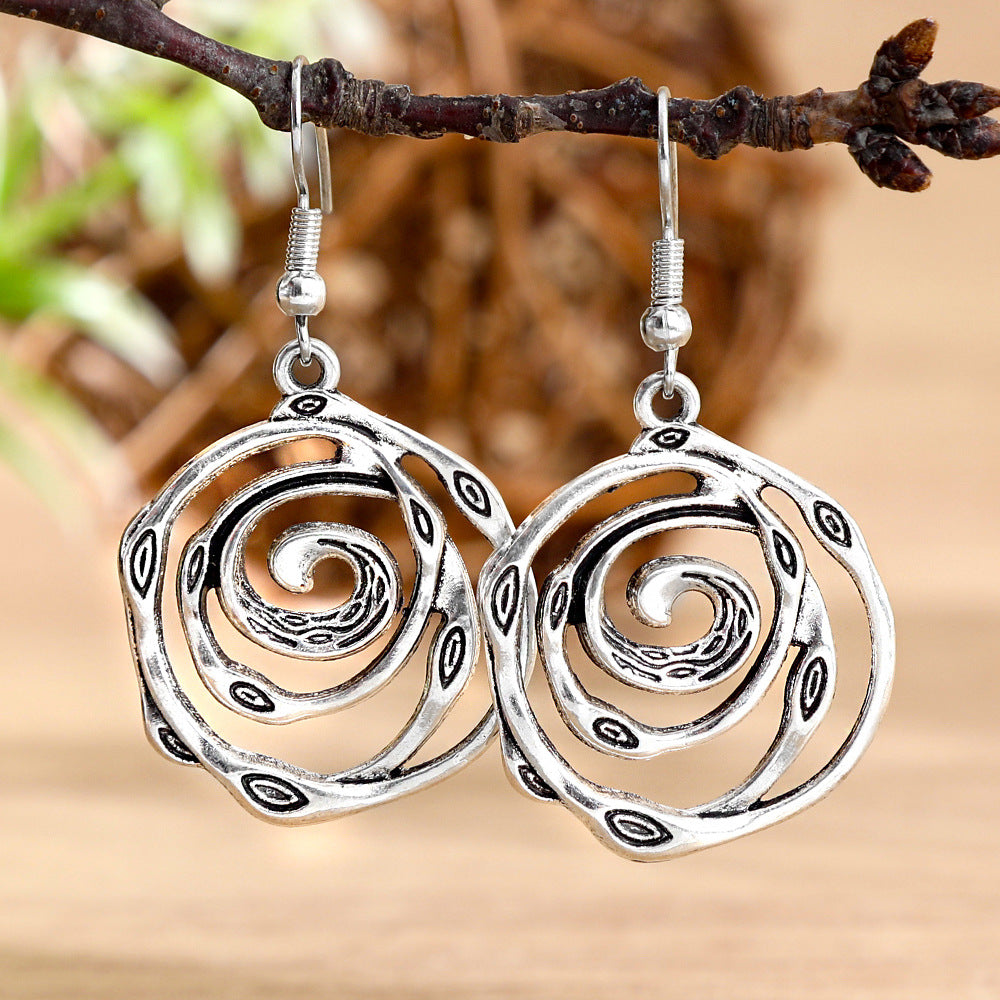 Geometric Cut-Out Vintage Metal Earrings Stylish Silver Jewelry