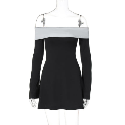 Classic Color Block Off-Shoulder Bodycon Dress for Women
