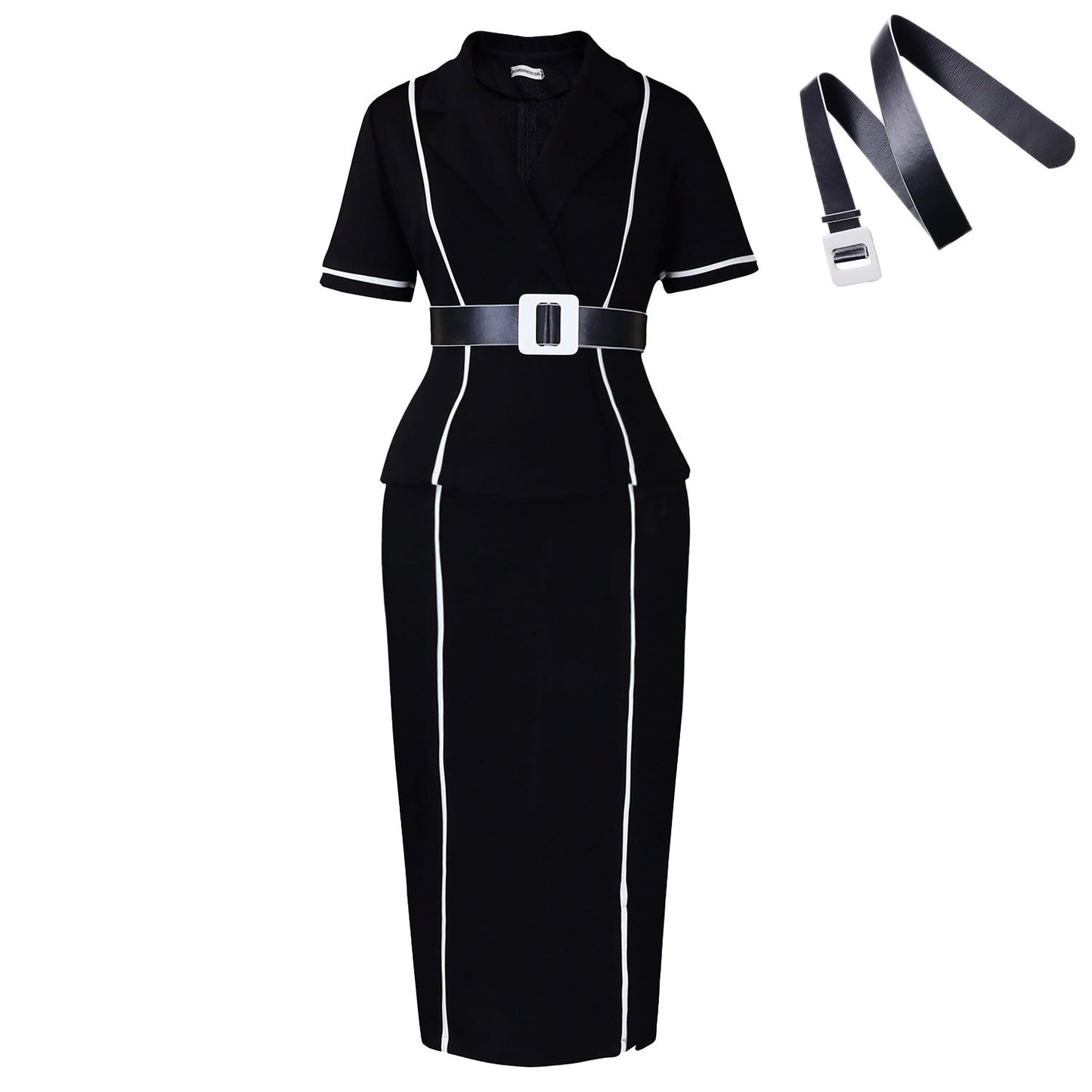 Elegant Short Sleeve Blazer Dress With Ruffle Hem