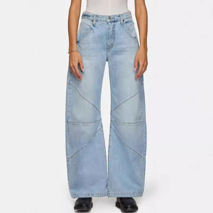 Trendy Pleated Splice Straight Leg Baggy Jeans