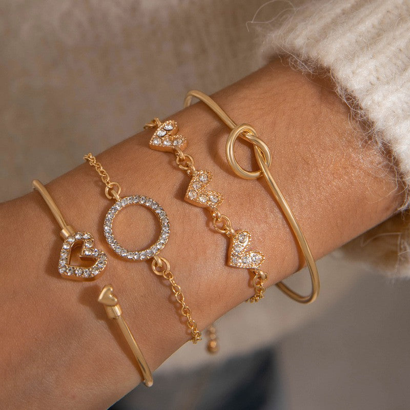 Vintage Geometric Open-Cuff Gold Bracelet Set