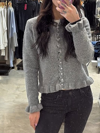 Casual Solid Knit Button Cardigan Sweater for Women