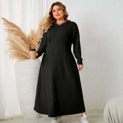 Casual Hooded Plus Size Dress Floral Print Polyester Elegant A-Line
