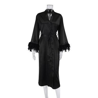 Feather Loose Waist Tie Long Dress