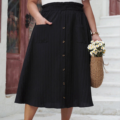 Black High-Waisted A-Line Skirt Elegant Casual Dress