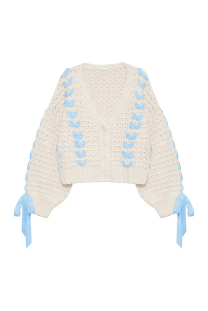 V-Neck String Tie Hollow Out Loose Cardigan