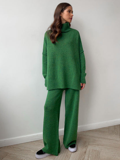Loose High Collar Knit Sets