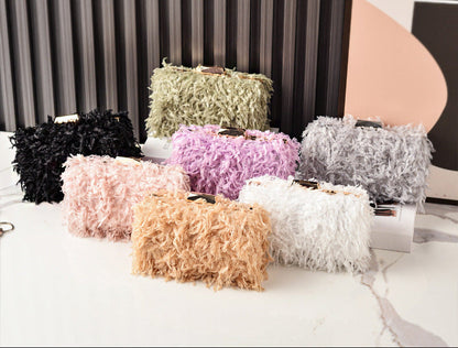 Fringed Evening Bag Stylish Faux Fur Clutch for Parties