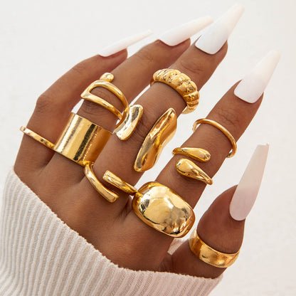 Geometric Hollow Statement Ring Set Stylish Mixed Metal Rings