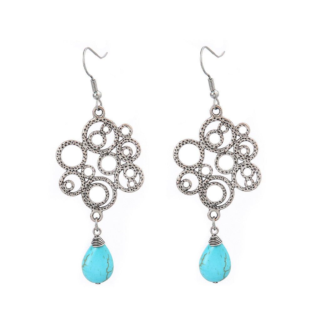 Turquoise Geometric Metal Tassel Earrings for Women