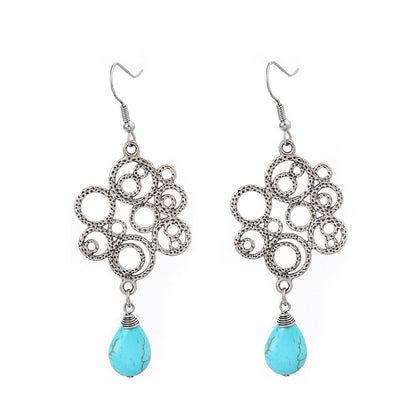 Turquoise Geometric Metal Tassel Earrings for Women