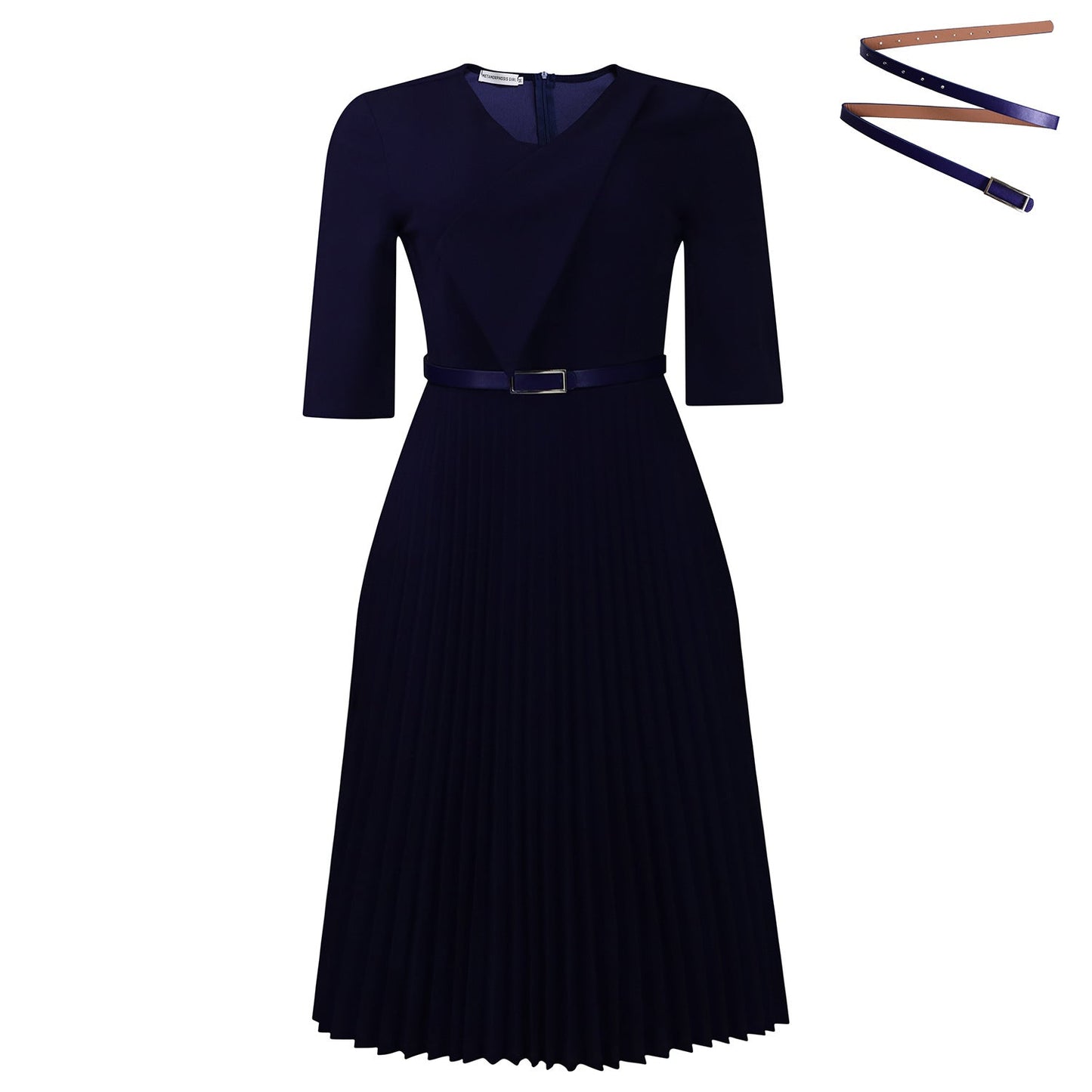 Elegant V-Neck A-Line Dress With Belt In Solid Colors