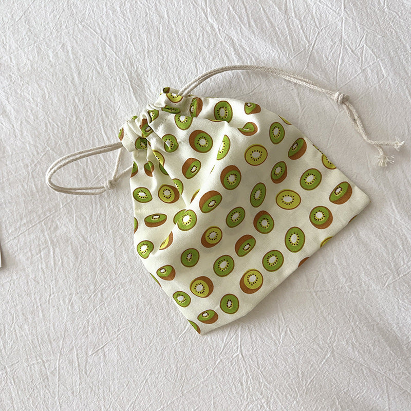 Mini Cotton Drawstring Makeup Pouch Cute Floral Travel Bag