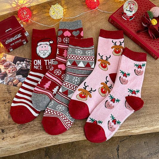 Funny Cartoon Print Warm Christmas Socks Set