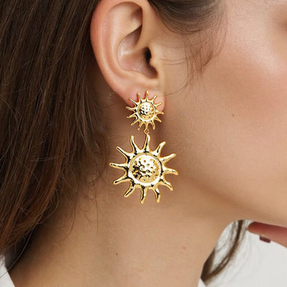 Sun Pendant Stainless Steel Stud Earrings Trendy Luxury Jewelry