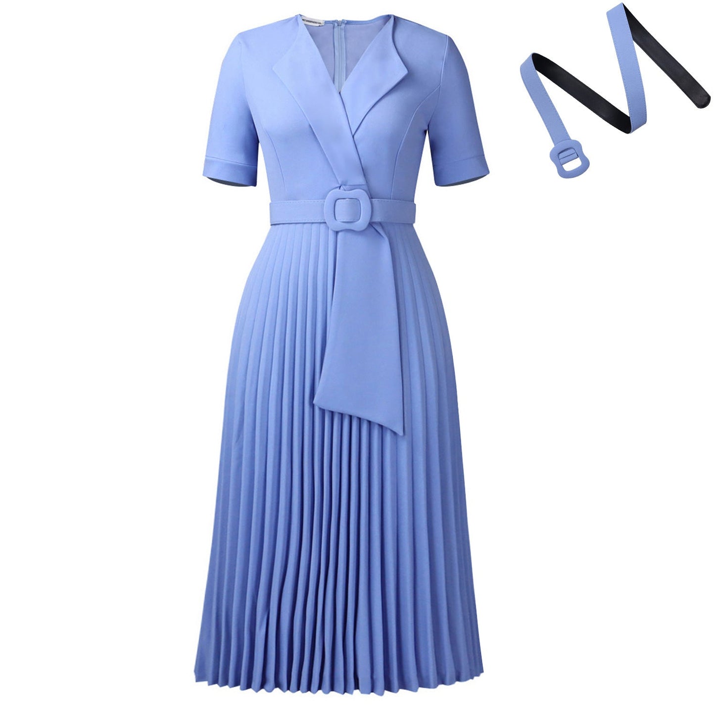 Elegant High-Waisted A-Line Dress With V-Neck