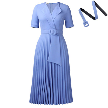 Elegant High-Waisted A-Line Dress With V-Neck