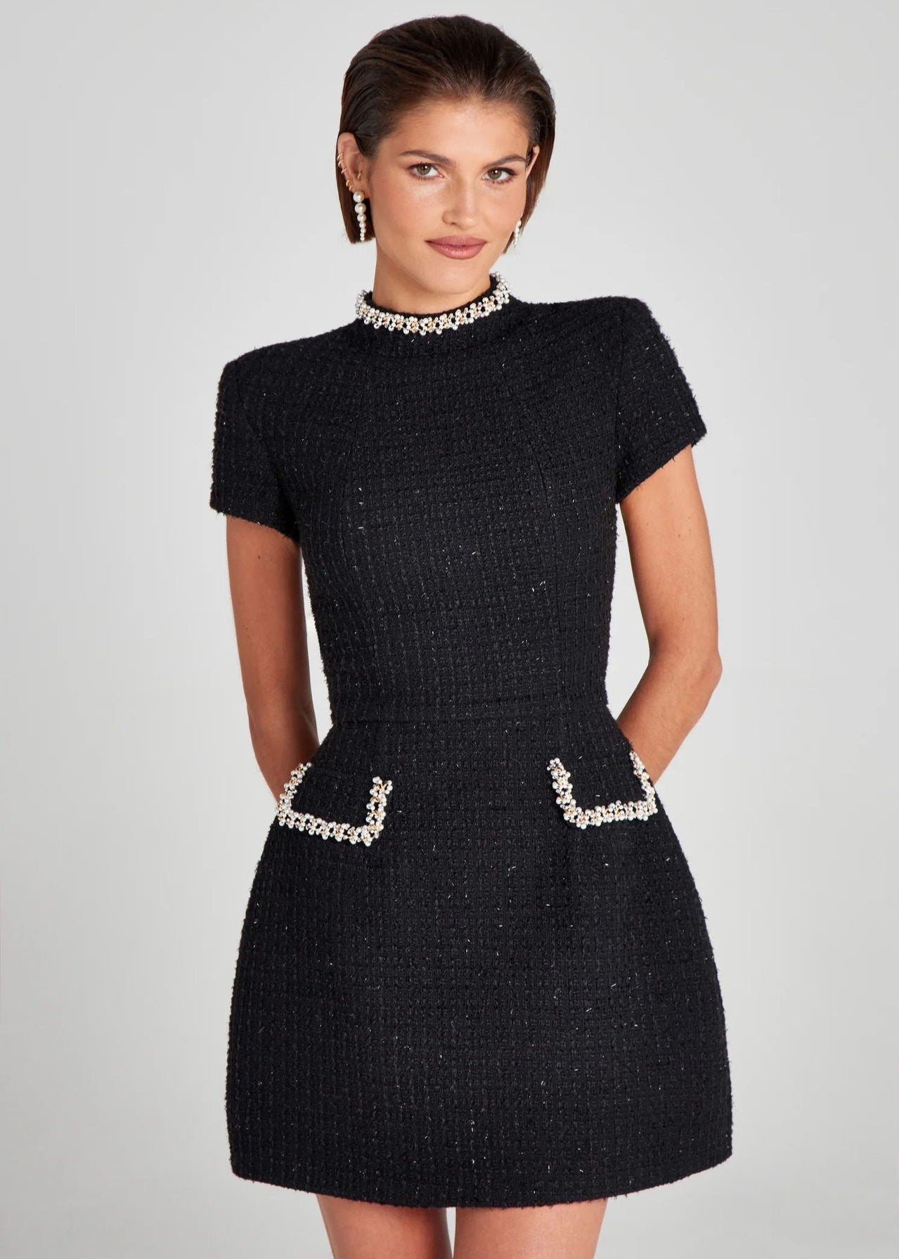 Tweed Mini Dress With Crystal Embellishments