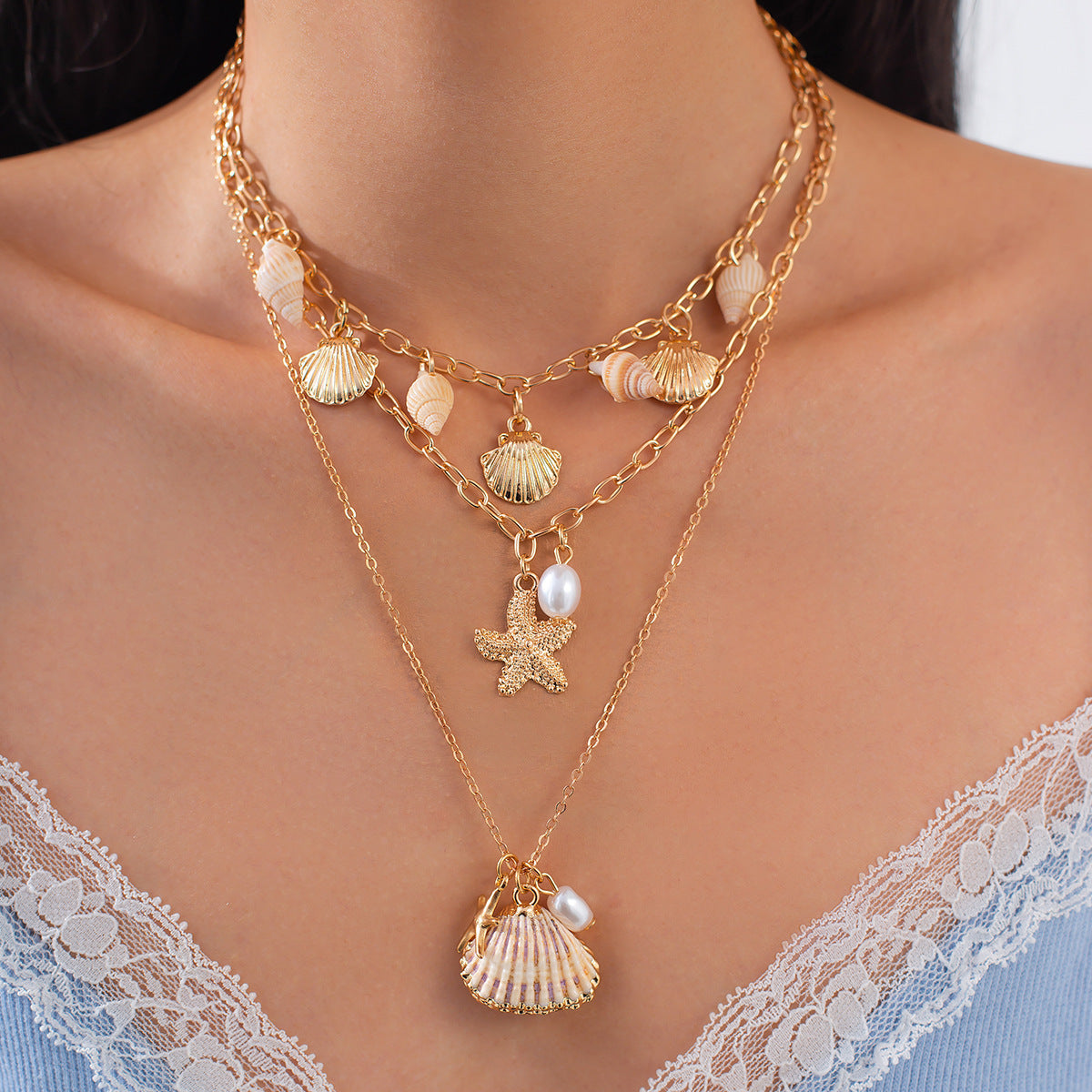 Ocean-Inspired Mermaid Tail Faux Pearl Tassel Necklace