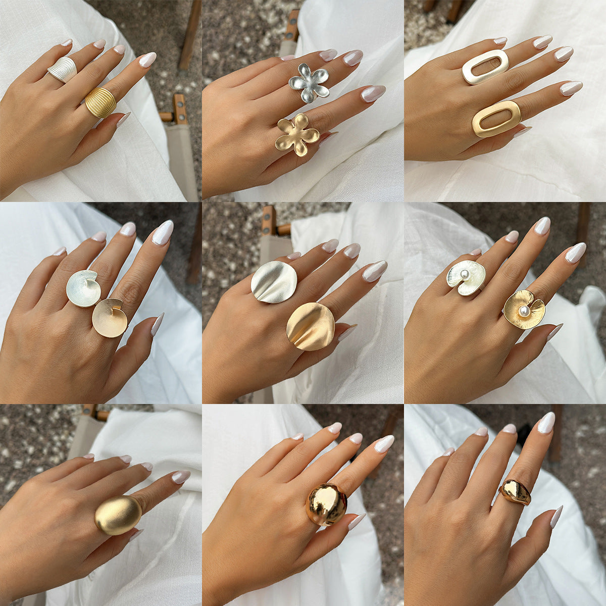Exaggerated French Wrinkled Metal Ring Floral Design