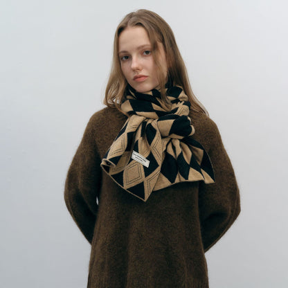 Color Block Diamond Plaid Warm Knit Scarves