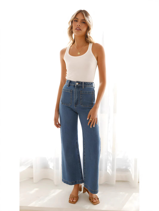 Trendy Casual Loose-Fit Denim Straight Leg Pants