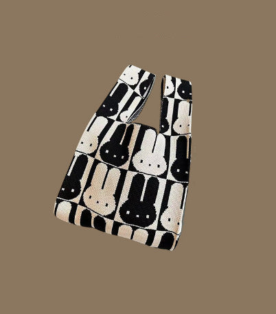Knitted Tote Bag With Cute Designs Soft Polyester Casual