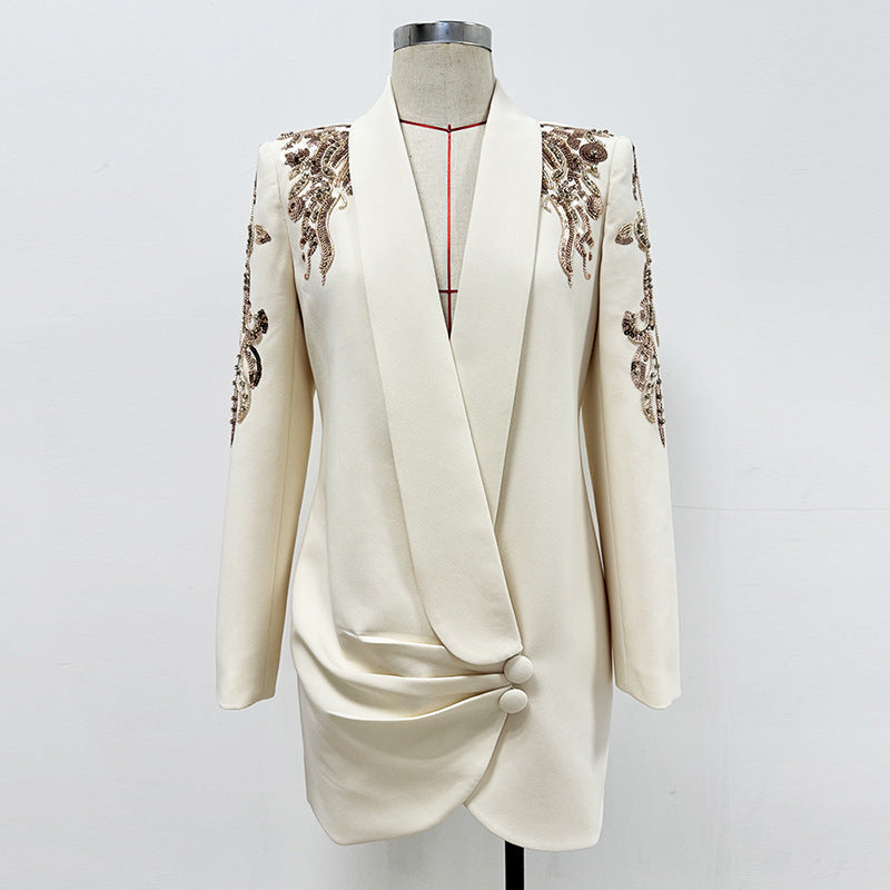 Fashionable Elegant Beaded Mini Dress With Mandarin Collar