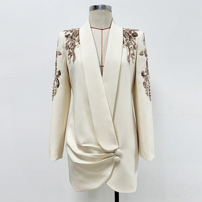 Fashionable Elegant Beaded Mini Dress With Mandarin Collar