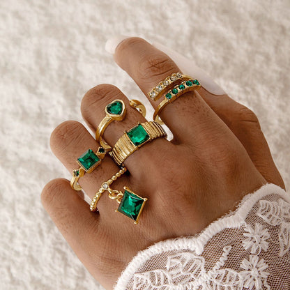 Geometric Gemstone Ring Set Fashionable Zinc Alloy Stackable Rings